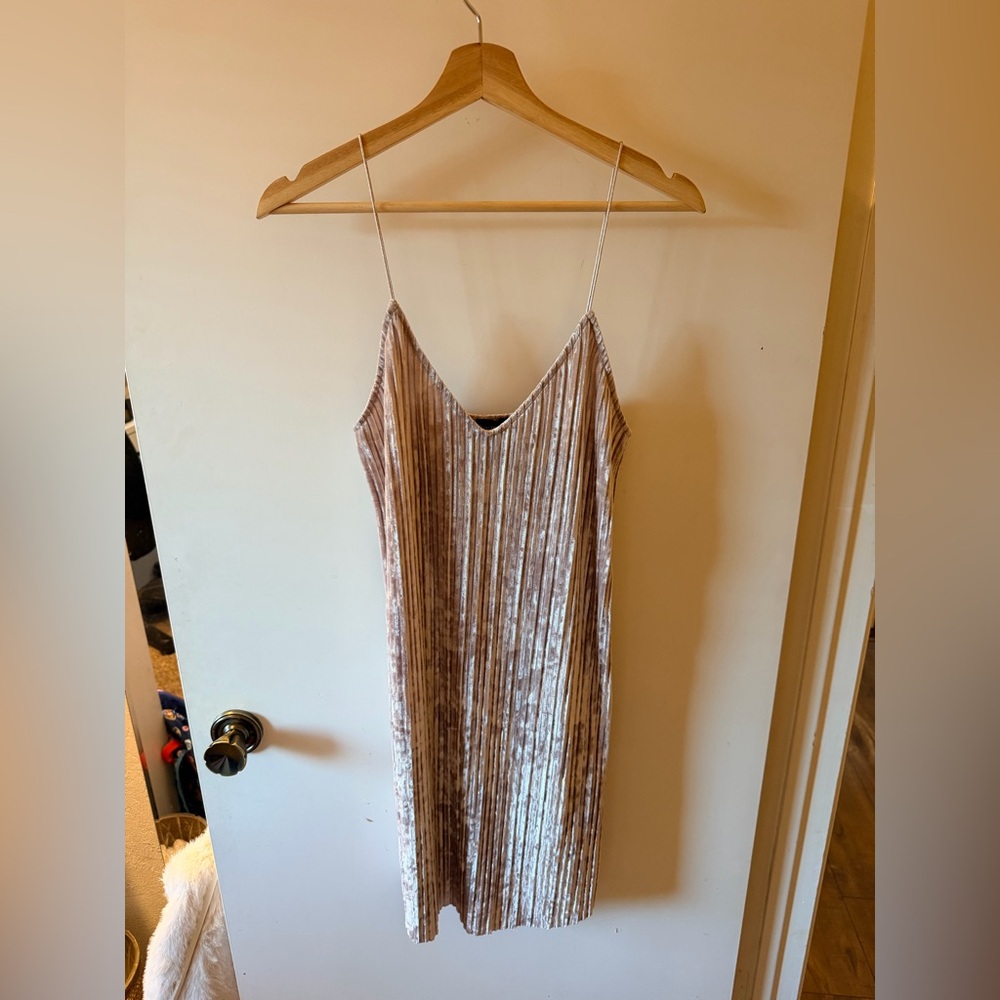 Free Press Velvet Striped Dress in Cream and Brown